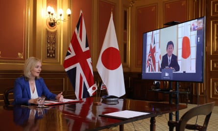 Liz Truss holds a video conference call with Japan’s foreign minister, Toshimitsu Motegi.