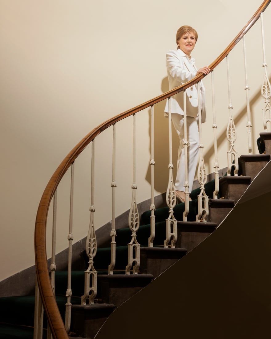 Portrait of Nicola Sturgeon on stairs at Bute House