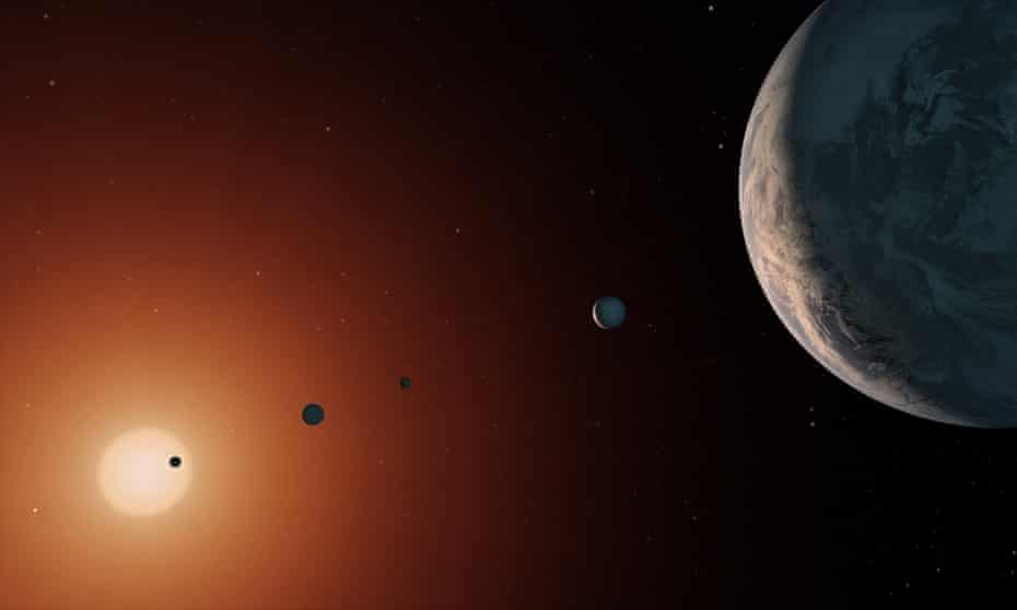 This illustration shows what the Trappist-1 system, which lies 39 light-years away, may look like. 