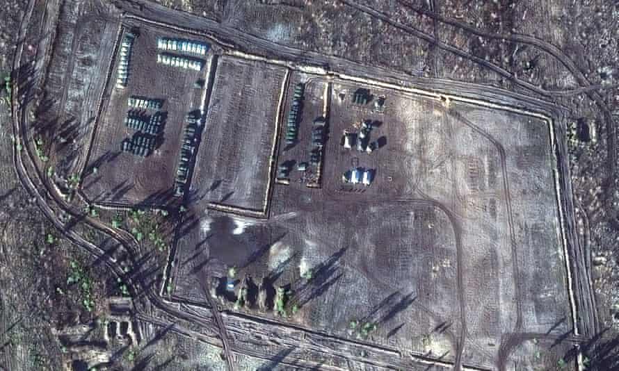 A satellite image of a Russian troop location in Voronezh, near the border with Ukraine