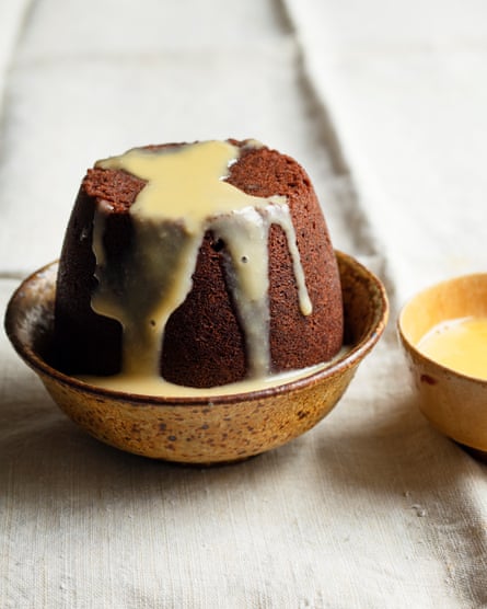 Saucy: steamed chocolate pudding, maple syrup sauce.