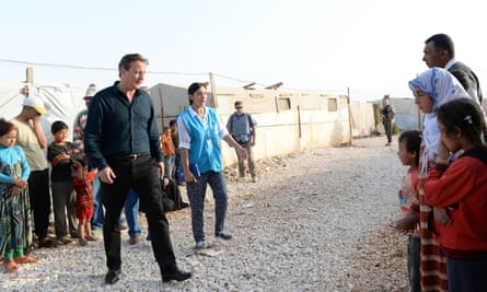 David Cameron visiting a refugee camp in Lebanon in September 2015