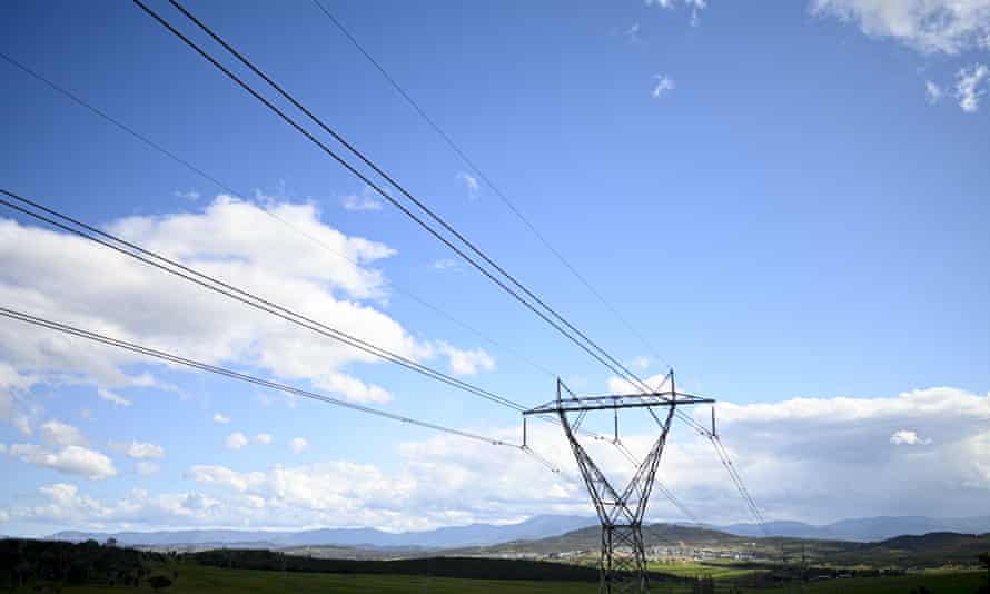 Powerlines are seen leading towards a the suburb of Wright in Canberra, Australia