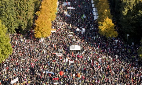 More than 100,000 people demonstrated against the TTIP and CETA trade accords in Berlin last October. 