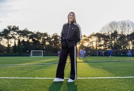 Mary Earps shows off the new pitch at Calverton Miners Welfare FC