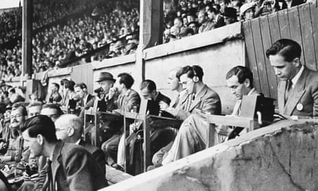 Radio commentators in the stands at Wembley in 1948