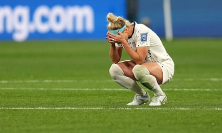 Julie Ertz looks dejected after the US’s shootout defeat to Sweden