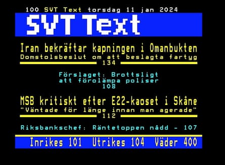 Screengrab of Swedish version of teletext