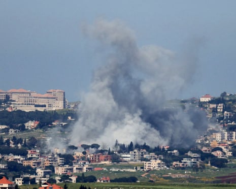 Smoke rises from the site of an Israeli airstrike that targeted the southern Lebanese village of Mayfadoun in the Nabatieh district.