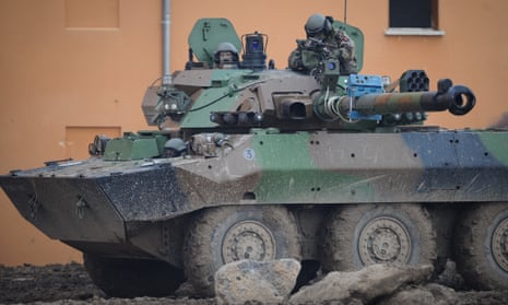 French troops on an AMX-10 during a training exercise in France. Ukraine’s military have successfully emphasised speed and mobility – not least in its successful counteroffensives in both the east and south against Russian forces.