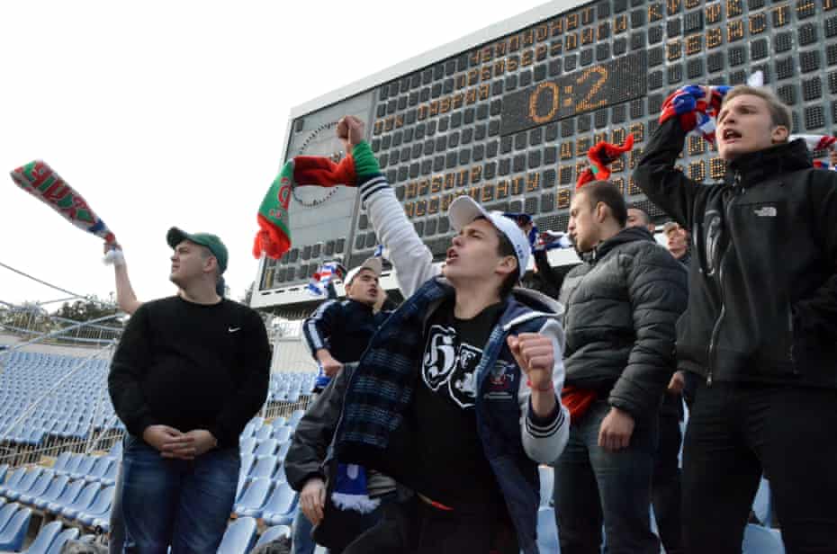 TSK-Tavria fans cheer on their team during the Crimean Premier League match with FC Sevastopol in November 2017.