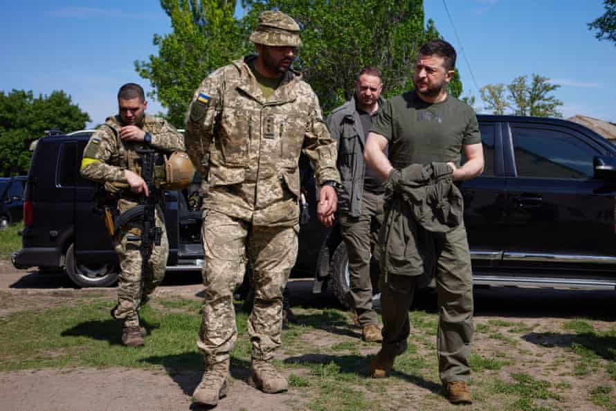 President Volodymyr Zelenskiy visits frontline positions in the Zaporizhzhia region in June.