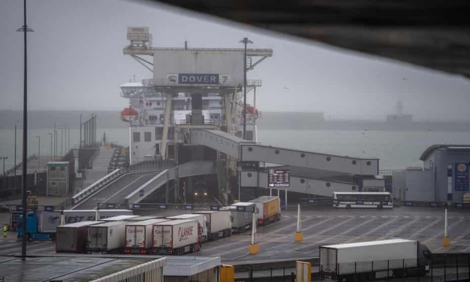 Goods vehicles at the Port of Dover, England, on 30 December 2021