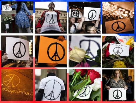 Composition of handmade signs in support of the victims of the Paris attacks. Photograph: Roger Tooth/for the Guardian