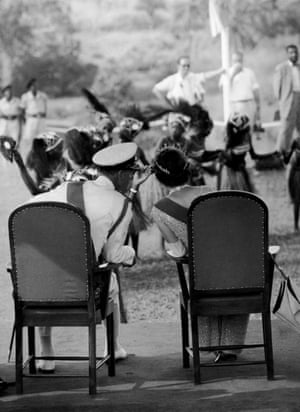 Sierra Leone, 1961: the Queen and Prince Philip are entertained by traditional Susu dancers during an official visit to Port Loko