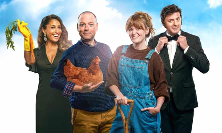 The Good Life cast, left to right, Preeya Kalidas (Margo), Rufus Hound (Tom), Sally Tatum (Barbara) and Dominic Rowan (Jerry).