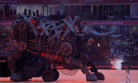 The animatronic bull during the opening ceremony of the 2022 Commonwealth Games at the Alexander Stadium in Birmingham.