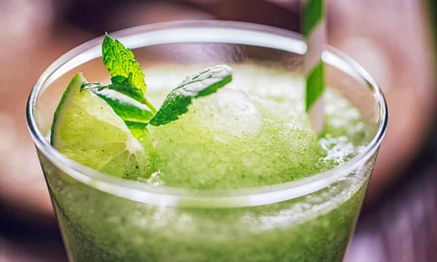 Frozen mojitos are made with white rum, lime and mint.