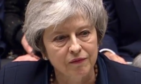 Close-up of Theresa May in the House of Commons during brexit deal vote