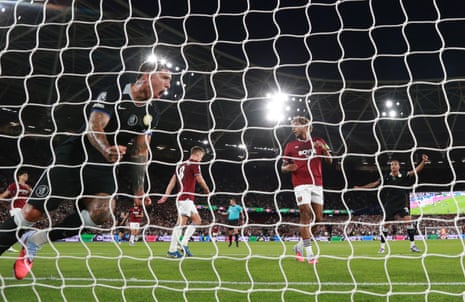 Chelsea's Enzo Fernandez celebrates scoring their third goal at West Ham.
