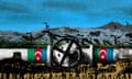 A illustration shows an white oil pipe with the Azerbaijan flag