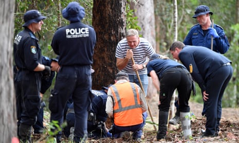Forensic experts and NSW police search for evidence in bushland at Kendall, Australia