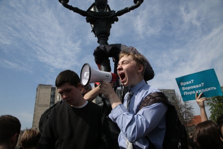 Anti-Putin protesters in Pushkin Square Moscow