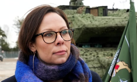Sweden’s foreign minister Maria Malmer Stenergard looks on after a ceremony marking the official entry of a Swedish Battalion into the Nato Multinational Brigade Latvia.