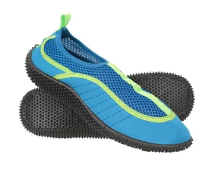 A pair of Bermuda Kids Aqua Shoes in blue black and lime green