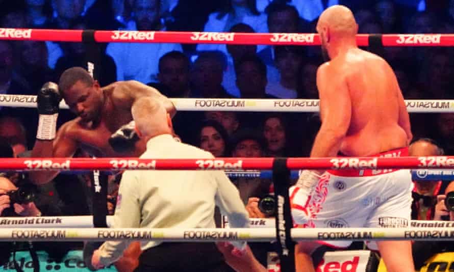 Tyson Fury lands an uppercut to knock out Dillian Whyte.
