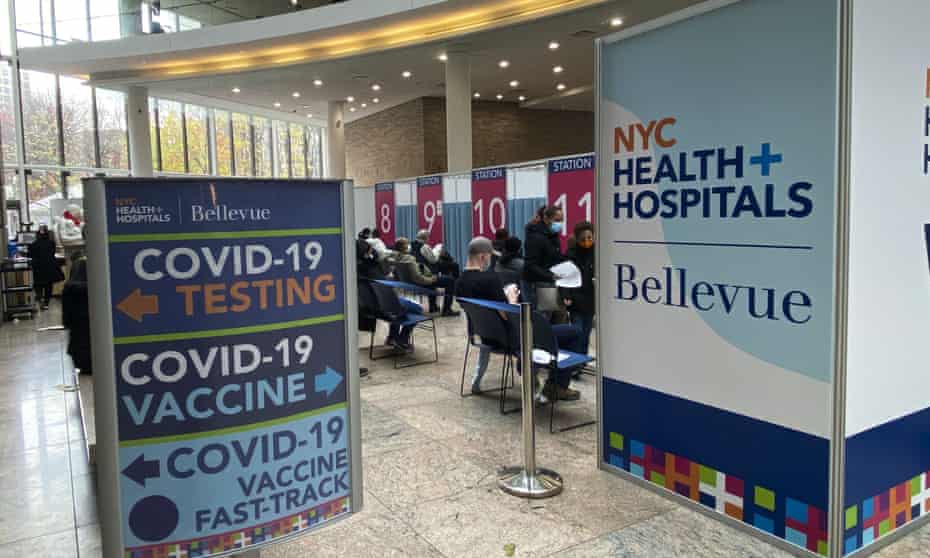 People are seen at a Covid-19 vaccination site at Bellevue hospital in New York City this week.