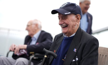 D-day veteran Arnie Salter, 98, from Warwickshire, with other veterans on board Mont St-Michel as it sails from Portsmouth to Ouistreham, France