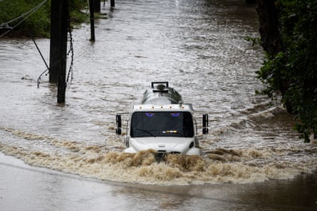 a truck in flood water