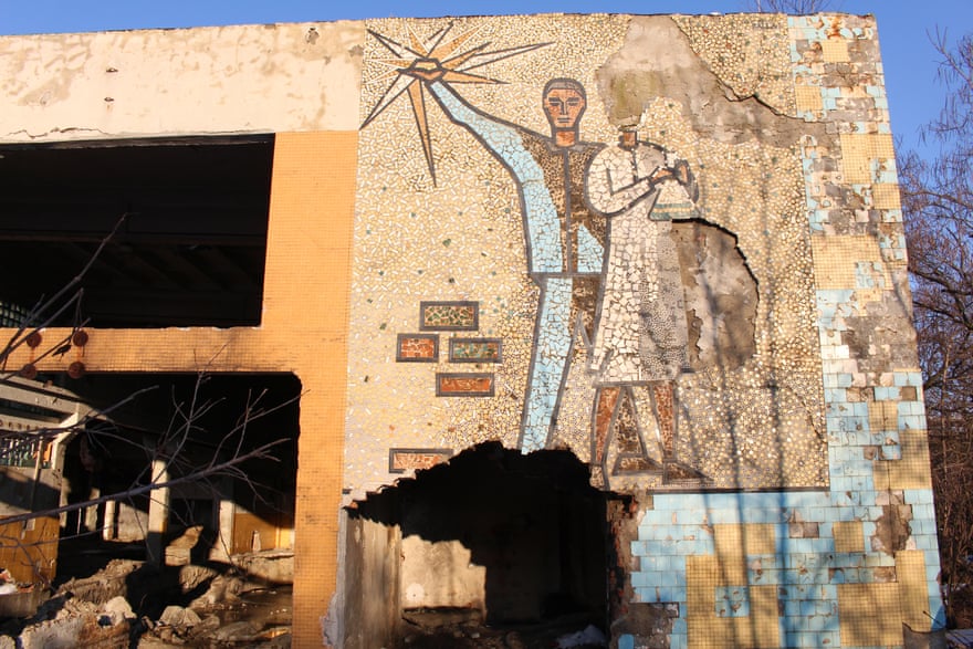 A Communist-era mosaic at the Cuprom complex in Baia Mare.
