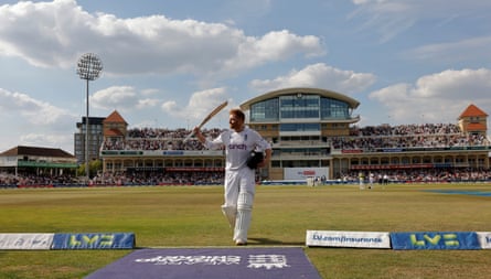 Jonny Bairstow acknowledges the crowd as he walks off after his historic century against New Zealand at Trent Bridge in June 2022