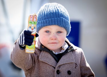 George McCullough holds a chocolate bunny aloft