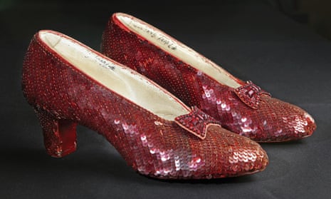 The sequin-covered ruby slippers worn by Judy Garland in "The Wizard of Oz".