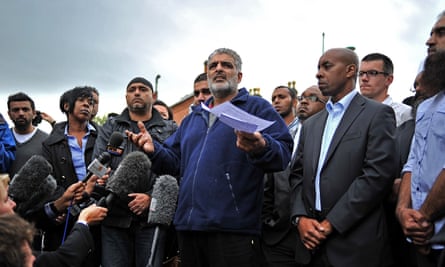 Tarmiq Jahan, father of Haroon Jahan, gives a statement near where Haroon and two other men were hit by a car and killed in Birmingham on 10 August 2011.