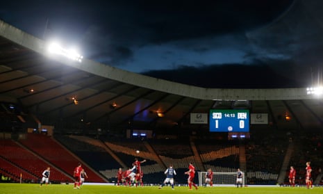 Scotland play Denmark in an international friendly at a sparsely attended Hampden Park in 2016.