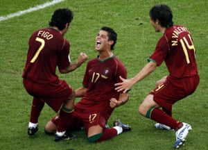 Cristiano Ronaldo, Luís Figo and Nuno Valente in action at the 2006 World Cup.