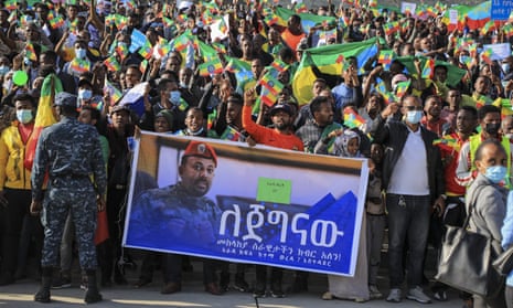 Supporters of Ethiopian prime minister Abiy Ahmed at a rally in Addis Ababa