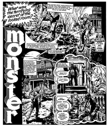A page from Alan Moore’s comic Monster, on which he worked with John Wagner, the creator of Judge Dredd. Illustrations: 2000 AD