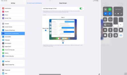 L'app delle impostazioni e del centro di controllo che mostra le opzioni per abilitare Stage Manager.