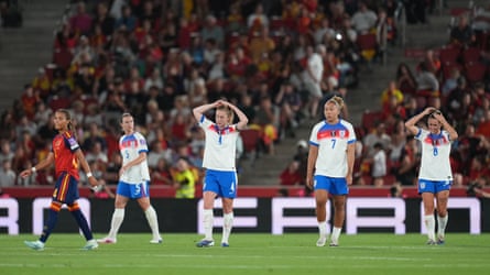 England players look anguished during the defeat by Spain.