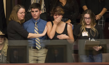 Sheryl Acquarola, a 16 year-old junior from Marjory Stoneman Douglas high school reacts after the House voted not to hear the bill banning assault rifles and large capacity magazines in Tallahassee, Florida, on Tuesday.