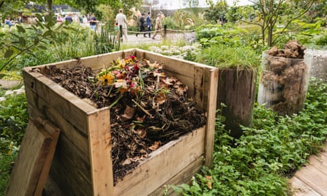 A compost bin in the Cop26 garden at the Chelsea flower show 2021.