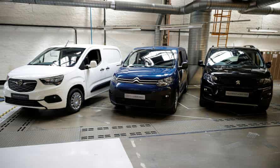 The Vauxhall Combo-e, Citroën e-Berlingo and Peugeot e-Rifter at the Vauxhall factory in Ellesmere Port