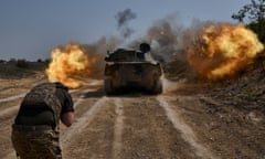 Ukrainian soldiers fire a self-propelled howitzer  in the Kherson region of Ukraine
