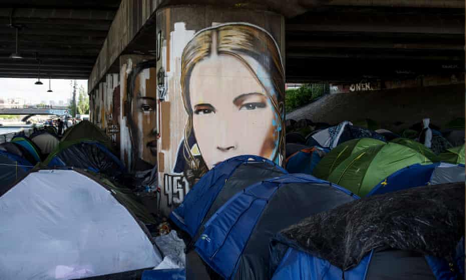 A makeshift camp along the Canal Saint-Denis in Paris.