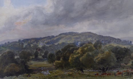 Watercolour (circa 1860-80) by the 11th baronet, Sir Thomas Dyke Acland, depicting fertile scrubland near Exeter.